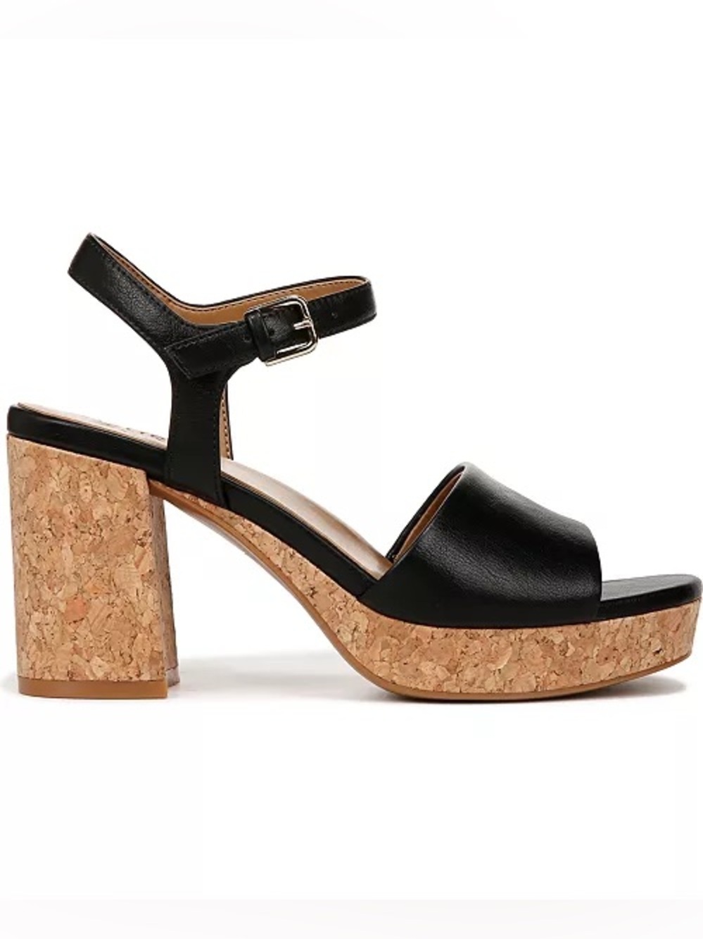 NATURALIZER $110 Women Black Lilly Cork Block Heel Platform Sandals Ankle Strap - Picture 2 of 9